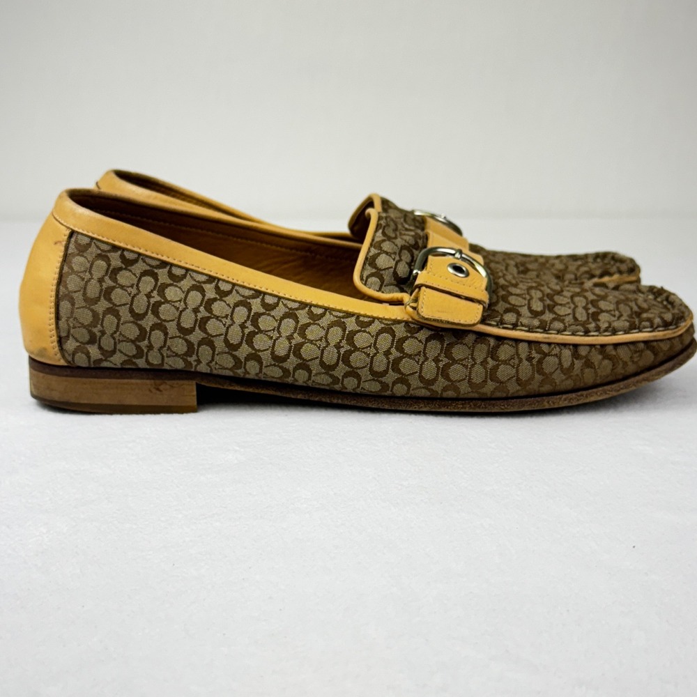 Coach Tan Signature Canvas & Yellow Leather Loafers - Picture 6 of 11